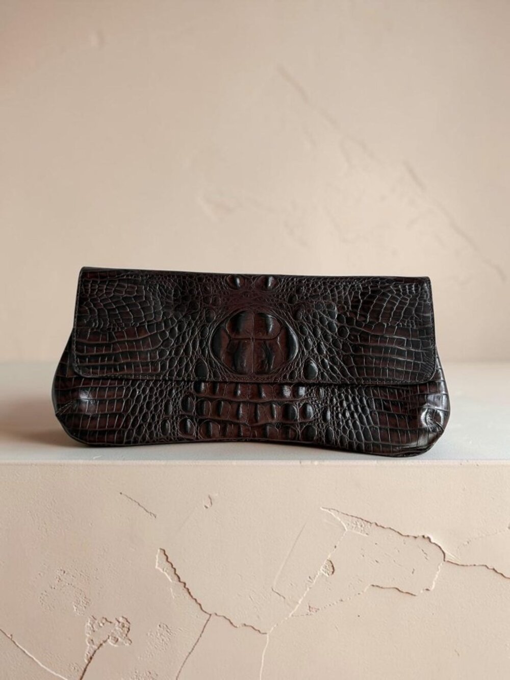 JALDA Brown Croc Embossed Leather Handbag Clutch